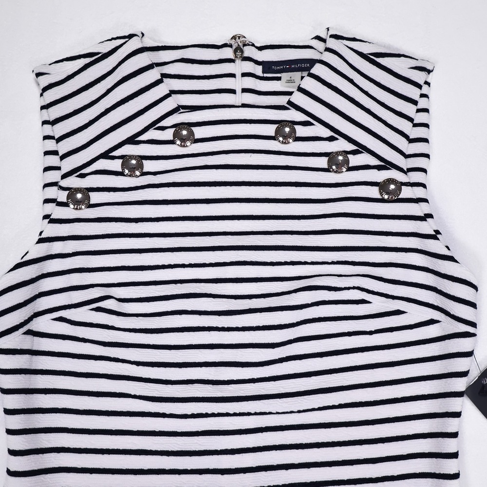 NWT TOMMY HILFIGER Women's 4 Black White‎ Striped Sleeveless Midi Sheath Dress - Picture 5 of 10